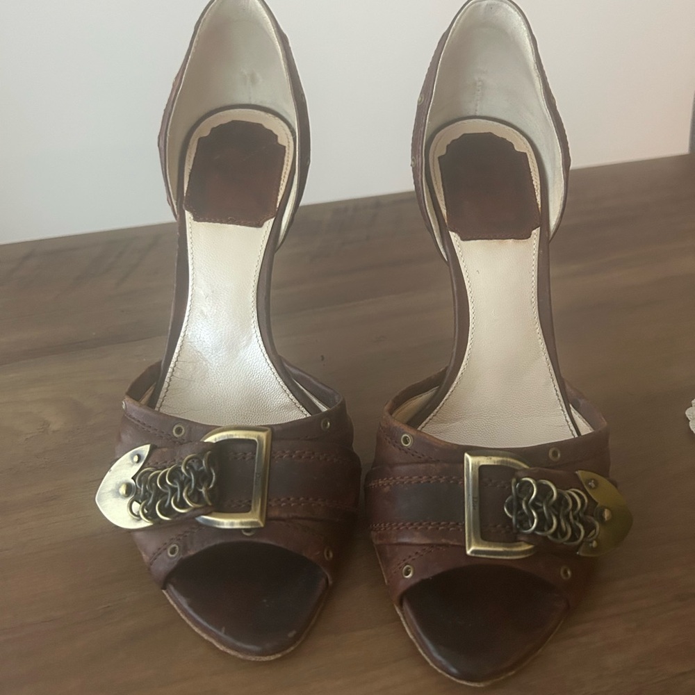 Dior Brown Heels with Gold Buckle